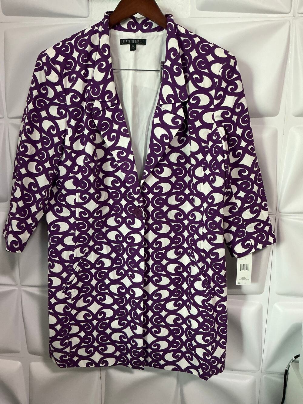 NWT Lafayette 148 Purple White Single Button Blazer Jacket Women's Size 16